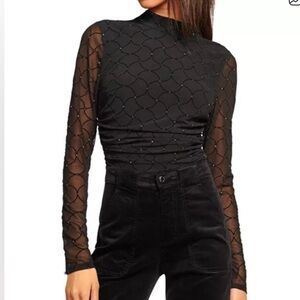 Ramy Brook Elegant Black Sheer Sleeve Blouse